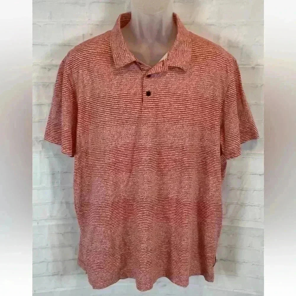 Perry Ellis Polo Shirt Mens XXL Pima Cotton Orange Patterned Short‎ Sleeve Top